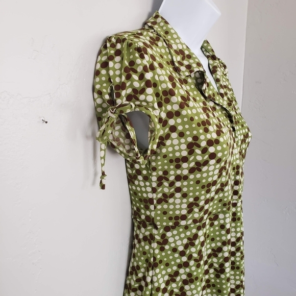 Speechless Womens 14 Green Brown Ivory Dress Pin Up Retro Boho Midi Short Sleeve - Picture 2 of 9